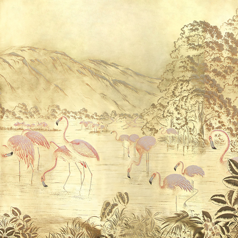 Обои ручная роспись Flamingos Flamingo on Deep Rich Gold gilded paper Обои ручная роспись Flamingos Flamingo on Deep Rich Gold gilded paper в Челябинске | Loft Concept
