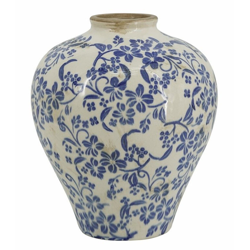 Ваза округлой формы с синим цветочным узором Blue & White Ornament Белый Синий Ваза округлой формы с синим цветочным узором Blue & White Ornament Белый Синий в Челябинске | Loft Concept