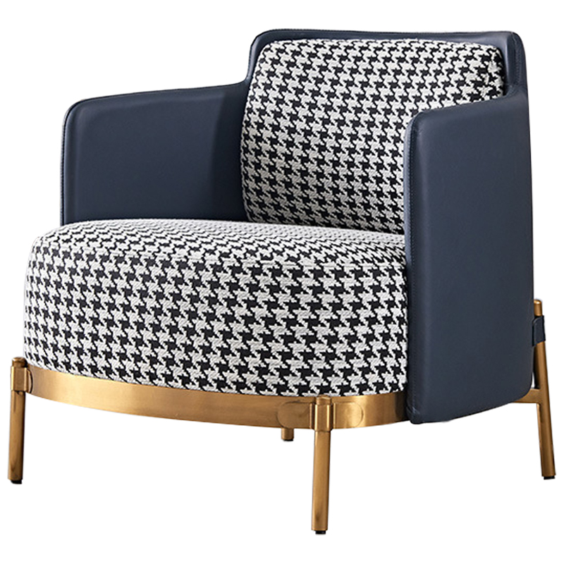 Кресло Pied de Poule Blue Armchair Синий Латунь Черно-белый Кресло Pied de Poule Blue Armchair Синий Латунь Черно-белый в Челябинске | Loft Concept