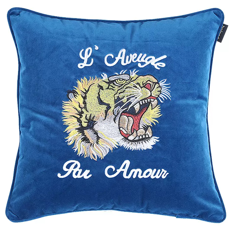 Декоративная подушка Стиль Gucci Tiger Blue Cushion Синий Желтый Белый Черный Декоративная подушка Стиль Gucci Tiger Blue Cushion Синий Желтый Белый Черный в Челябинске | Loft Concept