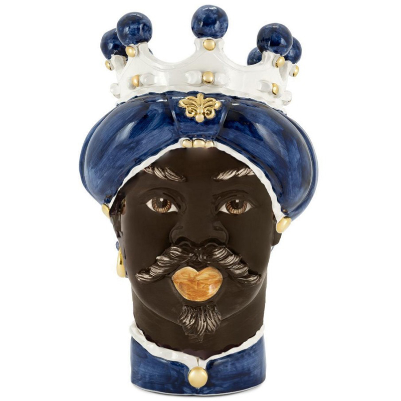 Ваза Vase Moro Man Medium New Dark Blue Синий Коричневый Белый Золотой Ваза Vase Moro Man Medium New Dark Blue Синий Коричневый Белый Золотой в Челябинске | Loft Concept