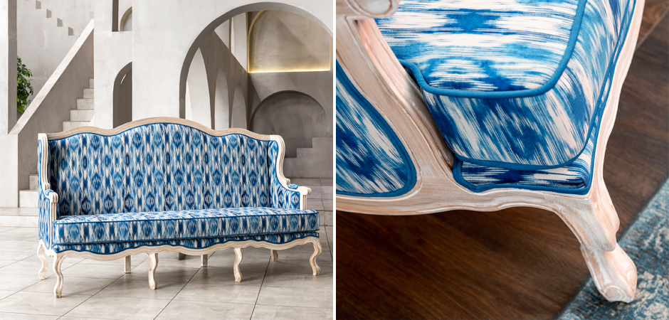 Трехместный диван с голубым узором Ikat Pattern Трехместный диван с голубым узором Ikat Pattern - Loft-Concept в Челябинске