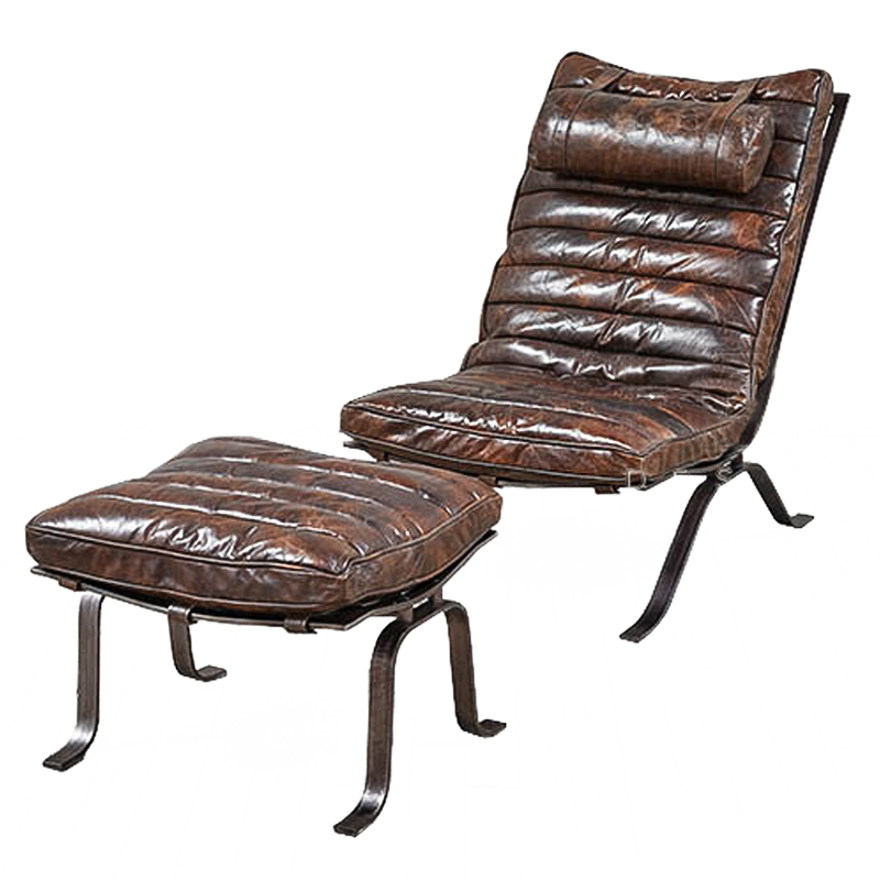 Кресло и оттоманка Loft Chillout Armchair Коричневый винтаж Металлик винтаж Кресло и оттоманка Loft Chillout Armchair Коричневый винтаж Металлик винтаж в Челябинске | Loft Concept