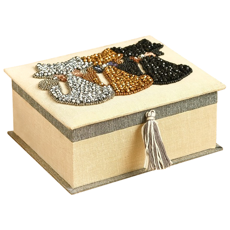 Шкатулка с вышивкой из бисера Three Cats Beads Embroidery Box Бежевый Серый Серебряный Бронза Черный Шкатулка с вышивкой из бисера Three Cats Beads Embroidery Box Бежевый Серый Серебряный Бронза Черный в Челябинске | Loft Concept