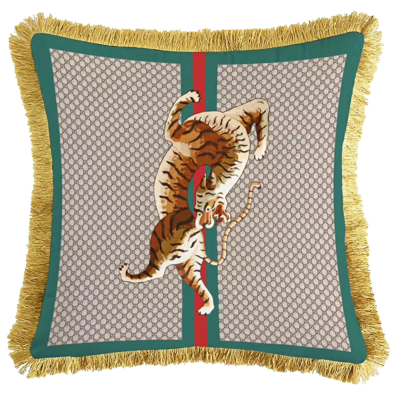 Декоративная подушка Cтиль Gucci Tiger Серый Зеленый Оранжевый Золотой Декоративная подушка Cтиль Gucci Tiger Серый Зеленый Оранжевый Золотой в Челябинске | Loft Concept