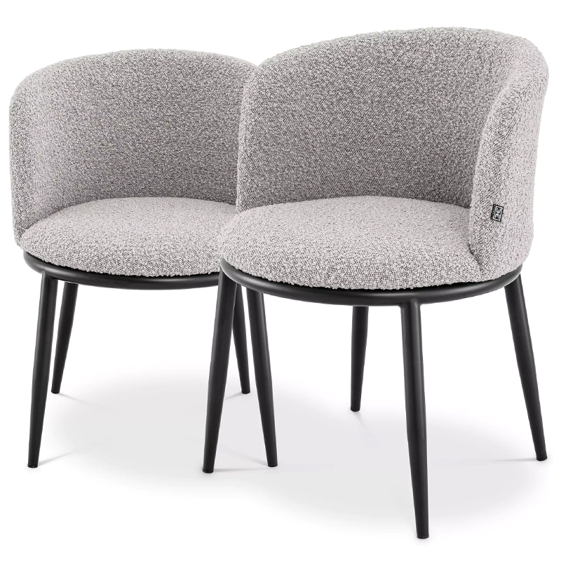 Комплект из двух стульев Eichholtz Dining Chair Filmore Set of 2 Boucle Grey Серый Черный Комплект из двух стульев Eichholtz Dining Chair Filmore Set of 2 Boucle Grey Серый Черный в Челябинске | Loft Concept