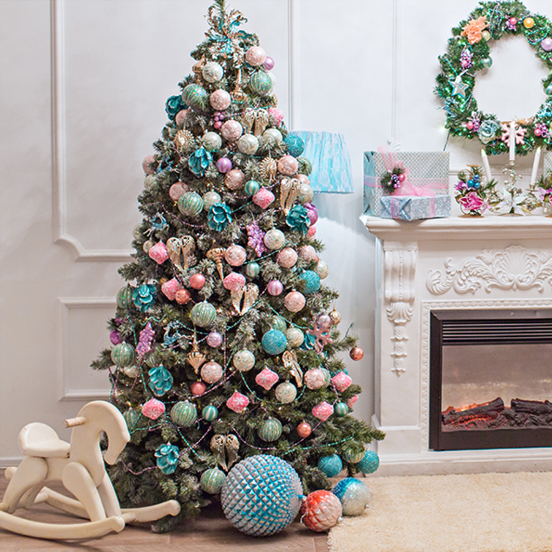 Дизайнерская Елка украшенная Розовым и Голубым декор Pink and Blue Decor Розовый Зеленый Голубой в Челябинске | Loft Concept 