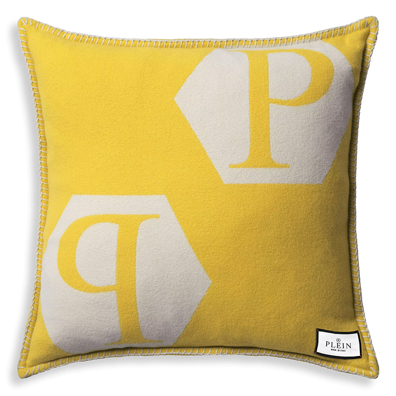 Подушка Philipp Plein Cushion Cashmere PP Logo 65 x 65 Yellow Белый Желтый Подушка Philipp Plein Cushion Cashmere PP Logo 65 x 65 Yellow Белый Желтый в Челябинске | Loft Concept