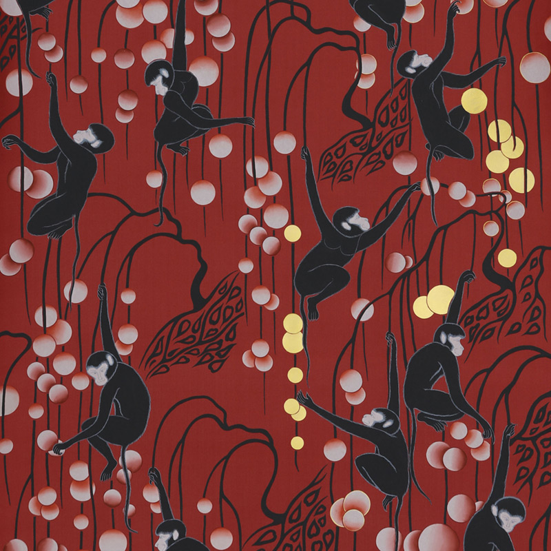 Обои ручная роспись Deco Monkeys Shanghai on Scarlet Lady dyed silk Обои ручная роспись Deco Monkeys Shanghai on Scarlet Lady dyed silk в Челябинске | Loft Concept