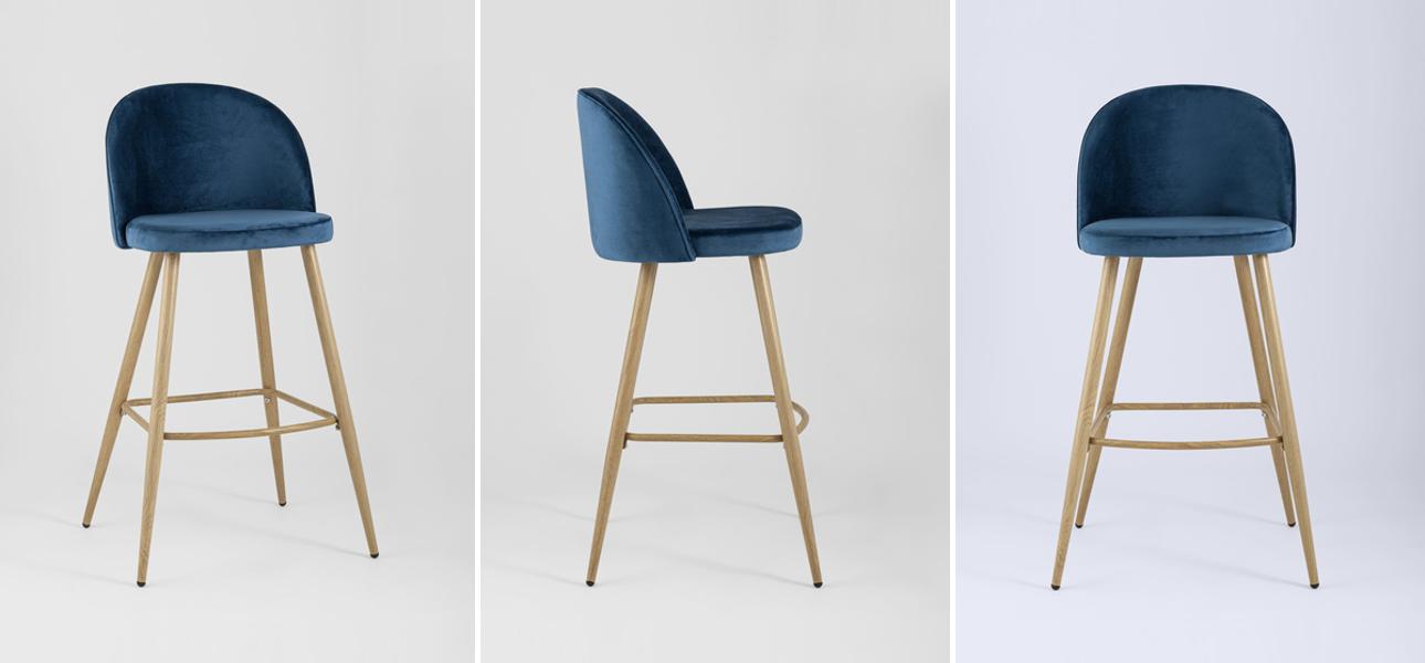 Барный Стул Miruna Chair Синий Велюр - фото