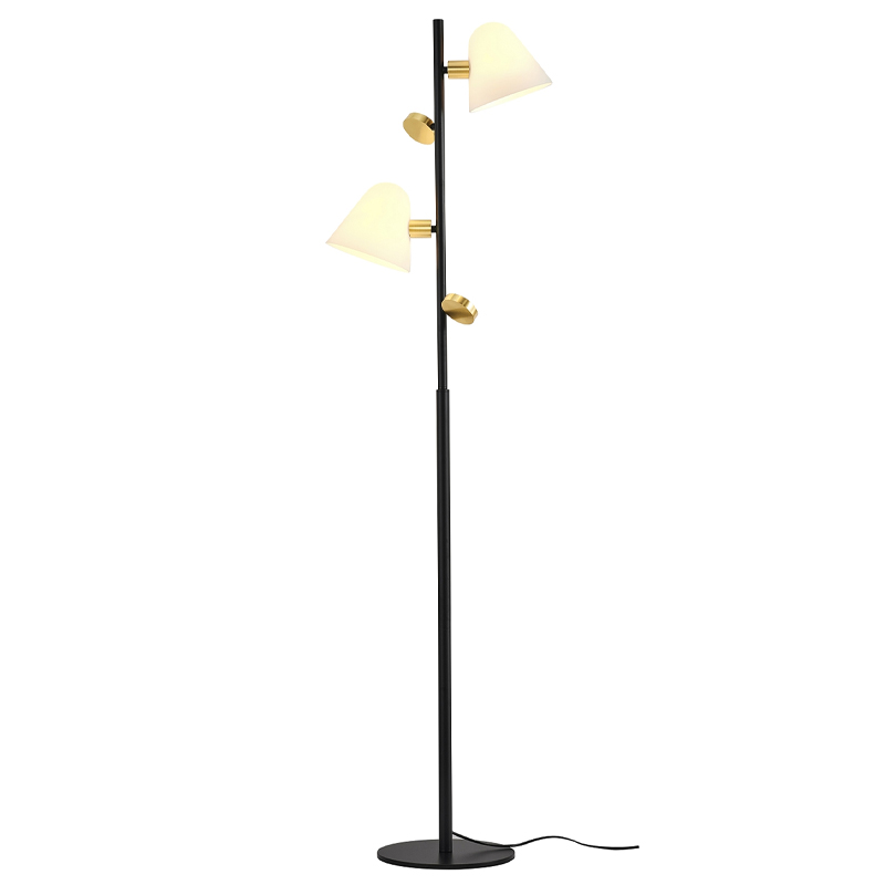 Торшер с двумя белыми матовыми плафонами Wind Bells Белый Золотой Черный Торшер с двумя белыми матовыми плафонами Wind Bells Белый Золотой Черный в Челябинске | Loft Concept