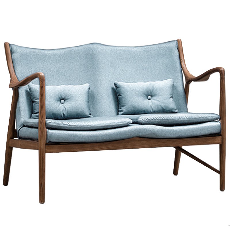 Диван Makeshift Loveseat Sofa light blue linen Голубой Дерево Табак Диван Makeshift Loveseat Sofa light blue linen Голубой Дерево Табак в Челябинске | Loft Concept