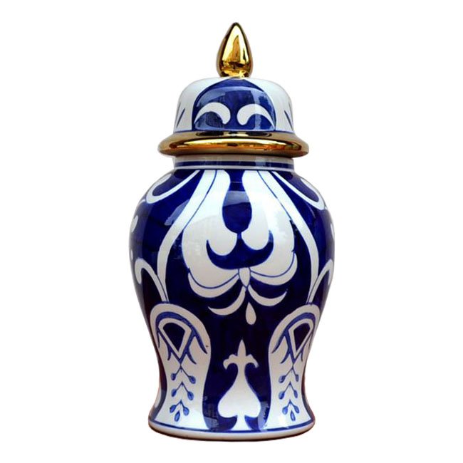 Китайская чайная ваза с крышкой Blue Pattern Белый Темно-синий Китайская чайная ваза с крышкой Blue Pattern Белый Темно-синий в Челябинске | Loft Concept