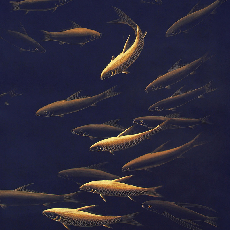 Обои ручная роспись Fishes Colourway SC-99 on blue Williamsburg  в Челябинске | Loft Concept 