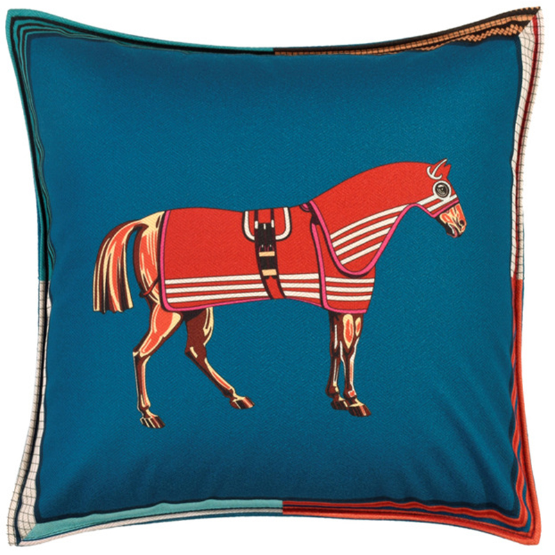 Декоративная подушка Hermes Horse 41 Синий Красный Мульти в Челябинске | Loft Concept 