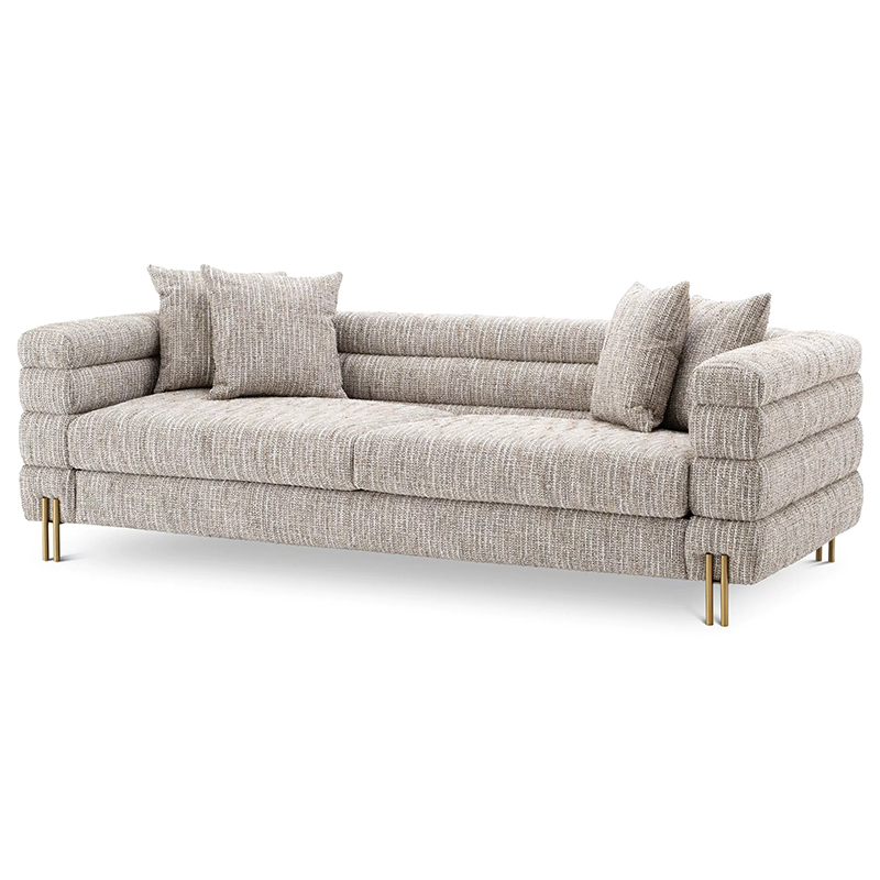 Диван Eichholtz Sofa York Бежево-серый Латунь Бежево-серый Матовая латунь в Челябинске | Loft Concept 