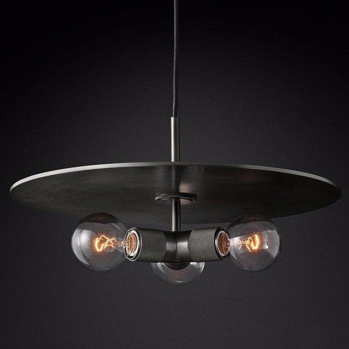 Люстра RH Utilitaire Disk Triple Pendant Black Темная бронза Прозрачное Стекло в Челябинске | Loft Concept 