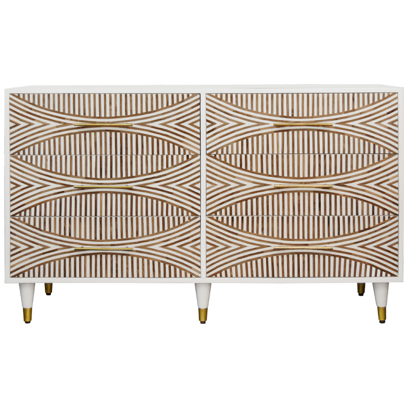 Комод с инкрустацией 6 ящиков Arc Bone Inlay 6 Drawers Белый Коричневый Золотой Комод с инкрустацией 6 ящиков Arc Bone Inlay 6 Drawers Белый Коричневый Золотой в Челябинске | Loft Concept