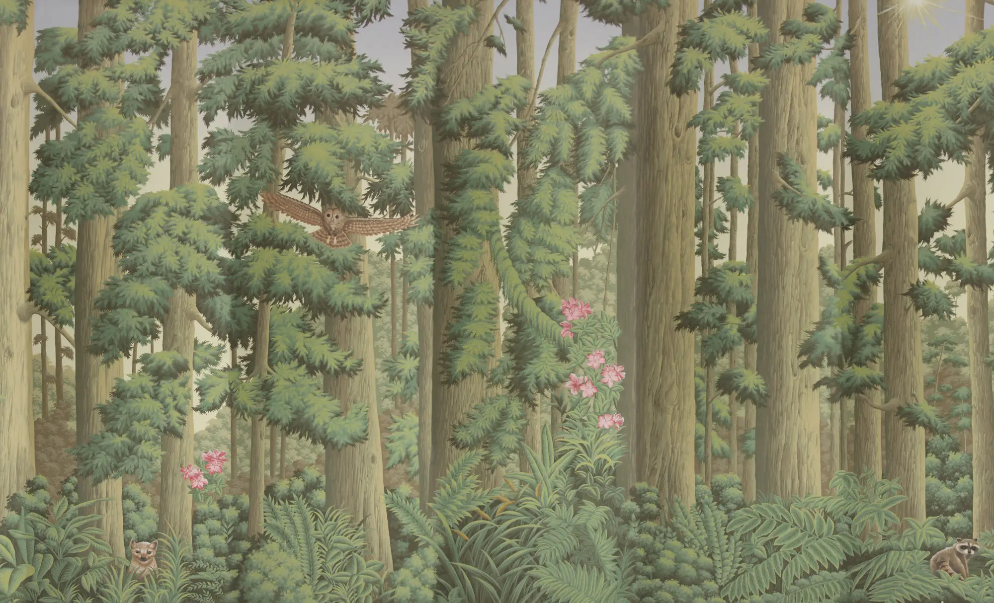 Обои ручная роспись Redwoods Sequoia colourway on Aurore scenic paper Обои ручная роспись Redwoods Sequoia colourway on Aurore scenic paper - постер Loft-Concept в Челябинске