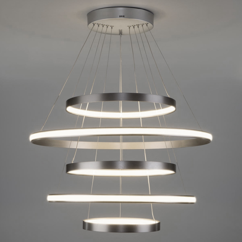 Люстра Light Ring Vertical Silver 5 колец Никель Сатин Люстра Light Ring Vertical Silver 5 колец Никель Сатин в Челябинске | Loft Concept