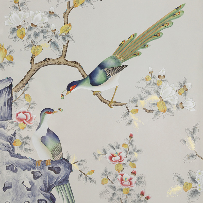 Обои ручная роспись Japanese Garden Colourway SC-252 on grey dyed paper Обои ручная роспись Japanese Garden Colourway SC-252 on grey dyed paper в Челябинске | Loft Concept