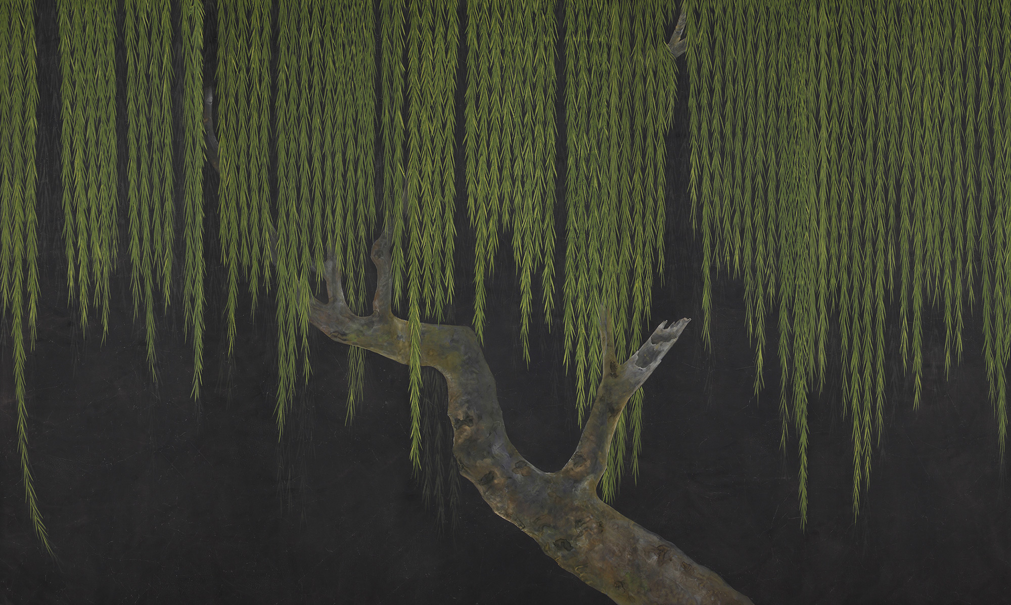 Обои ручная роспись Willow Original colourway on Edo Night painted silk Обои ручная роспись Willow Original colourway on Edo Night painted silk - постер Loft-Concept в Челябинске