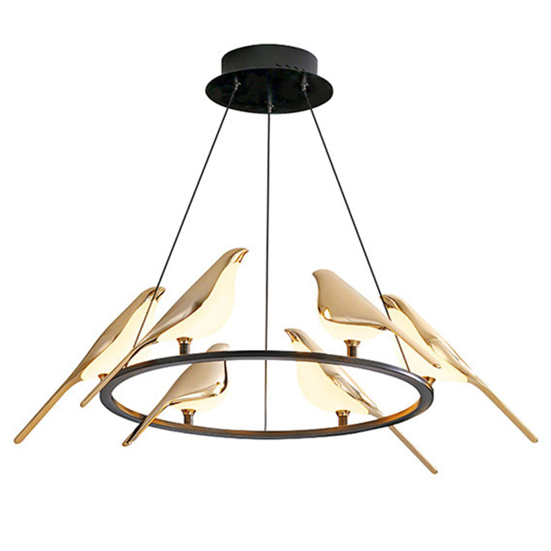 Люстра с золотыми птичками круглая NOMI Chandelier Six birds Round Глянцевое золото Черный Люстра с золотыми птичками круглая NOMI Chandelier Six birds Round Глянцевое золото Черный в Челябинске | Loft Concept