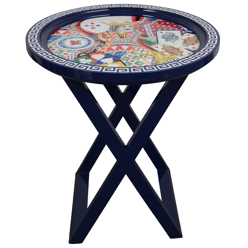 Приставной стол Playing Cards Painted Round Countertop Side Table Синий Мульти Приставной стол Playing Cards Painted Round Countertop Side Table Синий Мульти в Челябинске | Loft Concept