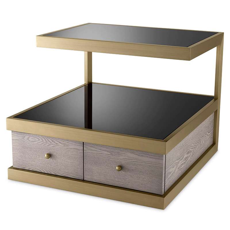 Приставной стол Eichholtz Side Table Kuboa Латунь Черный Gray oak Серый Дуб Приставной стол Eichholtz Side Table Kuboa Латунь Черный Gray oak Серый Дуб в Челябинске | Loft Concept