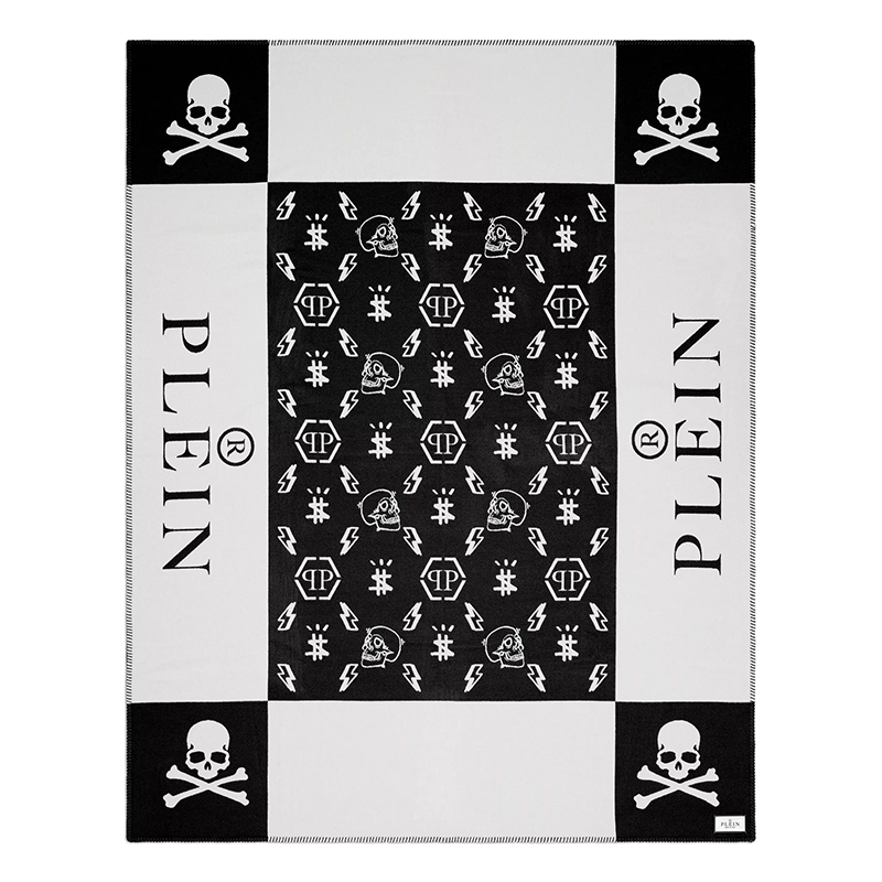 Плед Philipp Plein Plaid Cashmere Skull Черно-белый Плед Philipp Plein Plaid Cashmere Skull Черно-белый в Челябинске | Loft Concept
