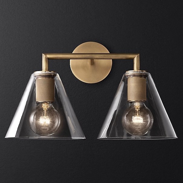 Бра RH Utilitaire Funnel Shade Double Sconce Brass Прозрачное Стекло Латунь Бра RH Utilitaire Funnel Shade Double Sconce Brass Прозрачное Стекло Латунь в Челябинске | Loft Concept