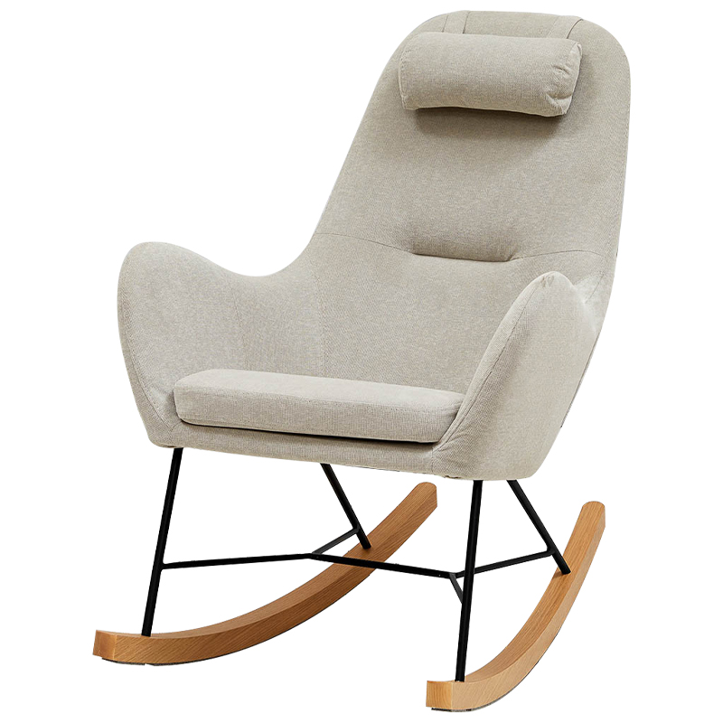 Бежевое Кресло-качалка с подушкой Rhyley Rocking Chair Бежево-серый Черный Древесина Бежевое Кресло-качалка с подушкой Rhyley Rocking Chair Бежево-серый Черный Древесина в Челябинске | Loft Concept