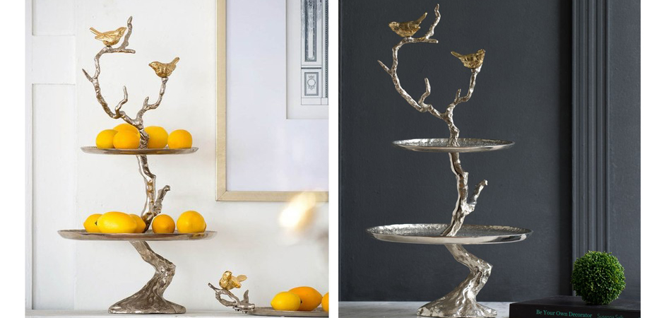 Блюдо двухъярусное Birds on Branches silver Блюдо двухъярусное Birds on Branches silver - Loft-Concept в Челябинске