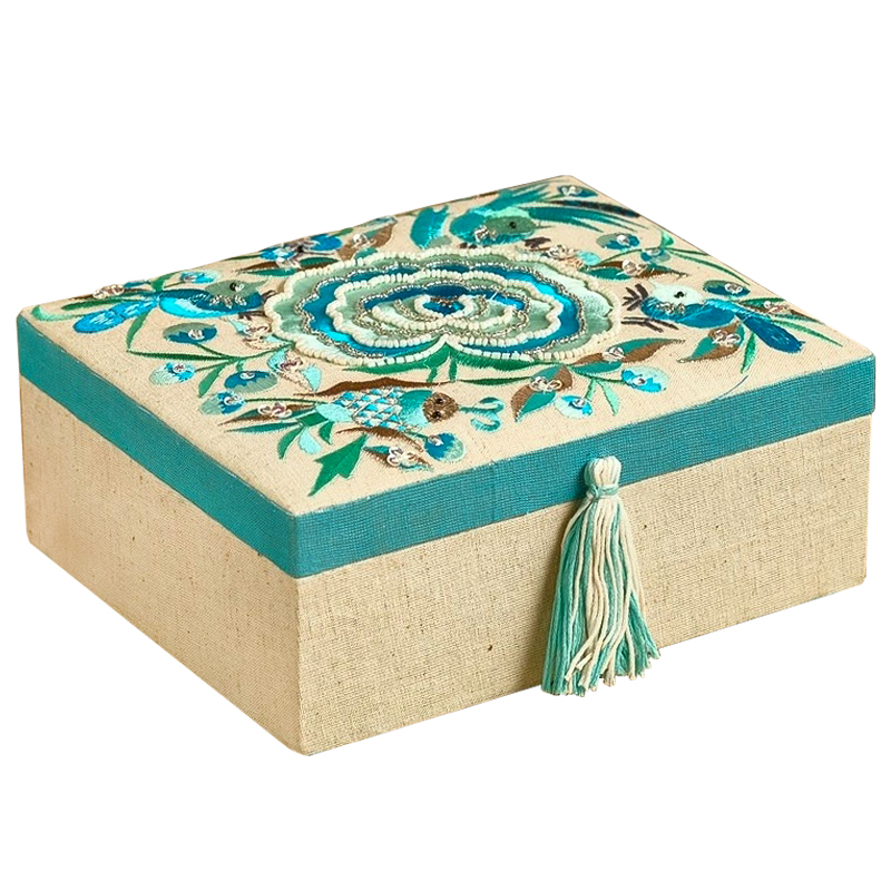 Шкатулка с вышивкой из бисера Kelley Beads Embroidery Box Бежевый Бирюзовый Шкатулка с вышивкой из бисера Kelley Beads Embroidery Box Бежевый Бирюзовый в Челябинске | Loft Concept