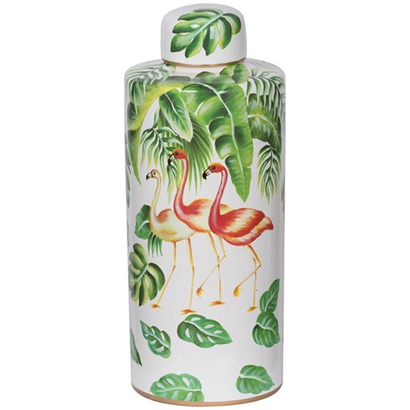 Ваза с крышкой Three Flamingos Green White Vase Белый Зеленый Красный Ваза с крышкой Three Flamingos Green White Vase Белый Зеленый Красный в Челябинске | Loft Concept