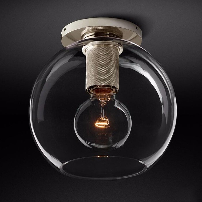 Потолочный светильник RH Utilitaire Globe Shade Flushmount Прозрачное Стекло Никель Потолочный светильник RH Utilitaire Globe Shade Flushmount Прозрачное Стекло Никель в Челябинске | Loft Concept