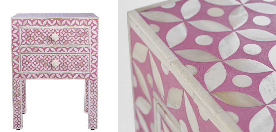 Розовая прикроватная тумба BONE INLAY BEDSIDE CABINET Розовая прикроватная тумба BONE INLAY BEDSIDE CABINET - Loft-Concept в Челябинске