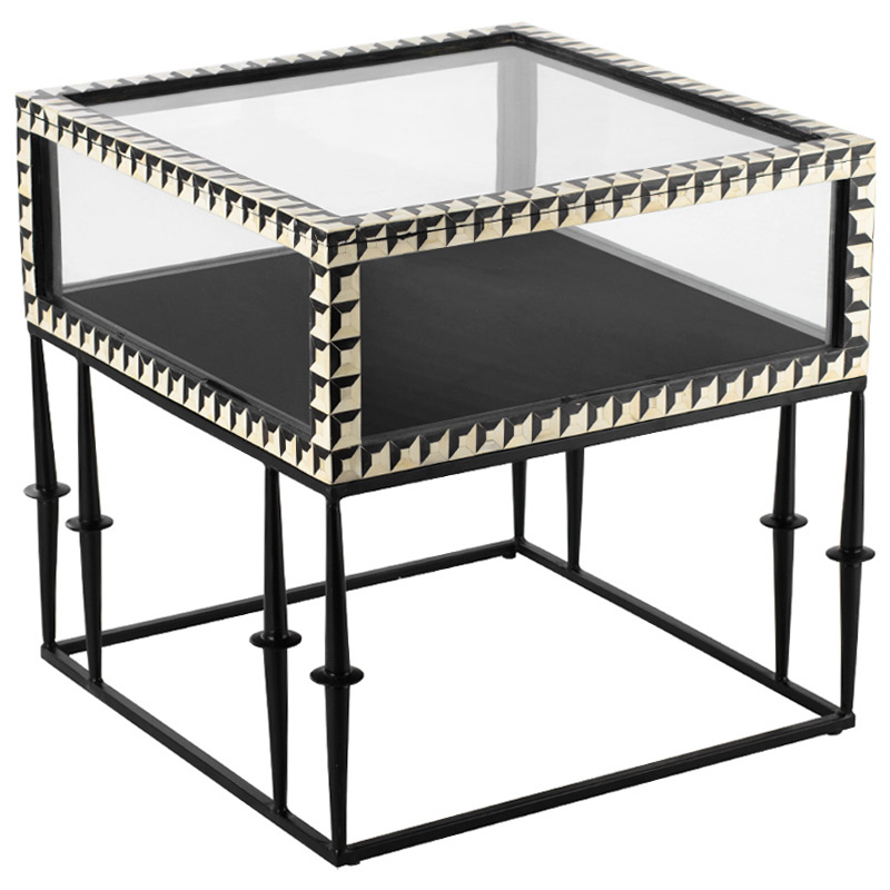 Приставной стол с витриной Bone Inlay black white Черный Белый Приставной стол с витриной Bone Inlay black white Черный Белый в Челябинске | Loft Concept