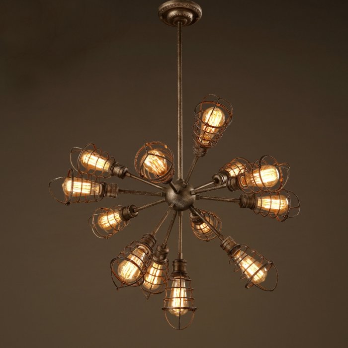 Люстра Loft Industrial Sputnik 13 Retro Коричневый винтаж Люстра Loft Industrial Sputnik 13 Retro Коричневый винтаж в Челябинске | Loft Concept