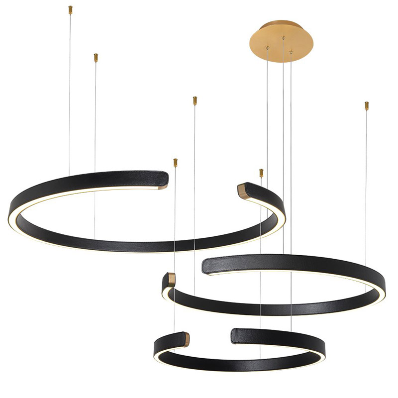 Люстра Half Ring 3 black leather Черный Золотой Люстра Half Ring 3 black leather Черный Золотой в Челябинске | Loft Concept