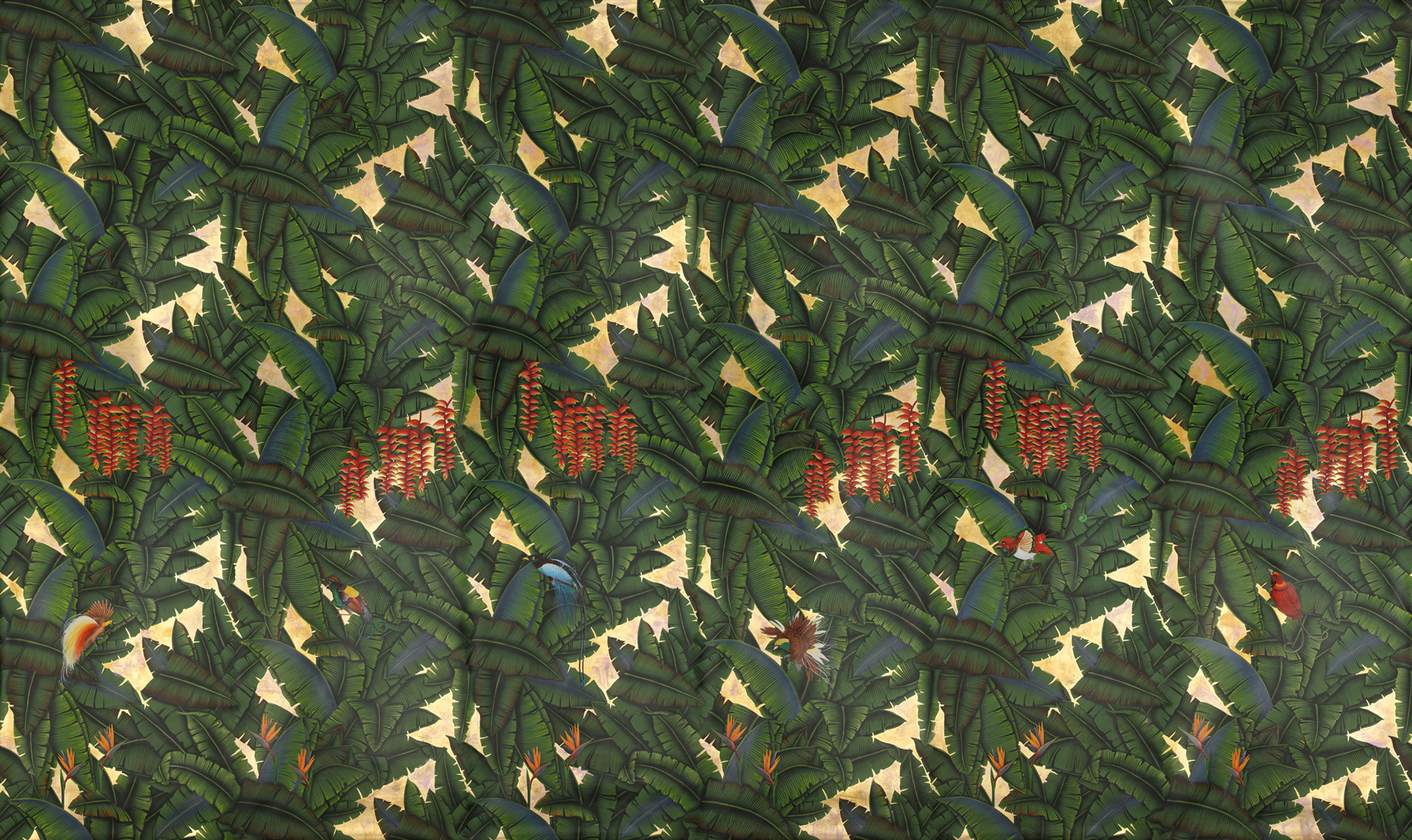 Обои ручная роспись Palms Gaugin on Deep Rich Gold gilded paper with pearlescent antiquing Обои ручная роспись Palms Gaugin on Deep Rich Gold gilded paper with pearlescent antiquing - постер Loft-Concept в Челябинске