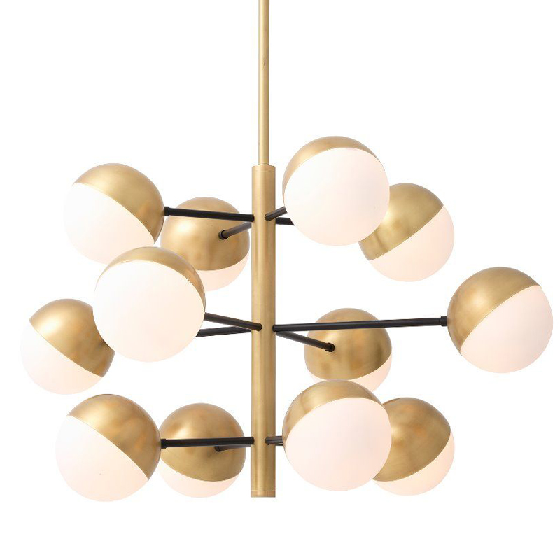 Люстра Eichholtz Chandelier Cona S Латунь Античная полированная Белое матовое стекло Черный Люстра Eichholtz Chandelier Cona S Латунь Античная полированная Белое матовое стекло Черный в Челябинске | Loft Concept