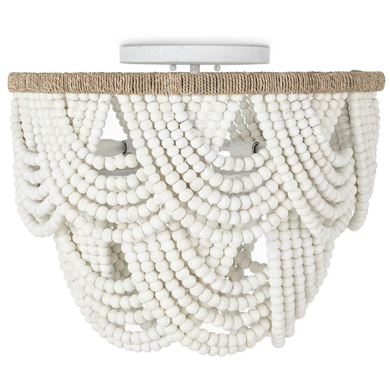 Круглый потолочный светильник с подвесками из круглых деревянных бусин Wooden Beads White Ceiling Lamp Белый Коричневый Круглый потолочный светильник с подвесками из круглых деревянных бусин Wooden Beads White Ceiling Lamp Белый Коричневый в Челябинске | Loft Concept