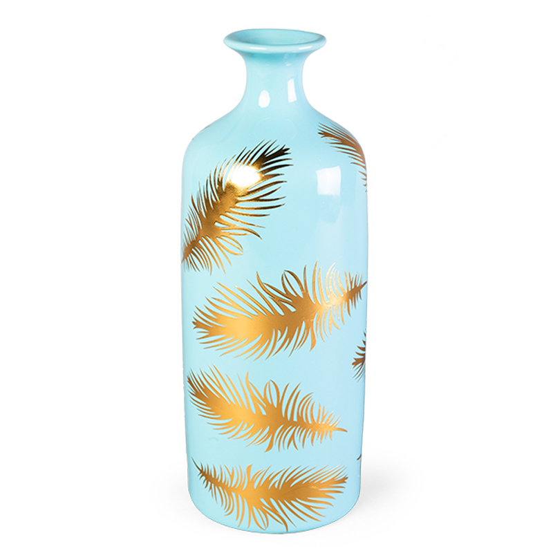 Ваза Gold feathers on blue Vase 30 Голубой Глянцевое золото Ваза Gold feathers on blue Vase 30 Голубой Глянцевое золото в Челябинске | Loft Concept
