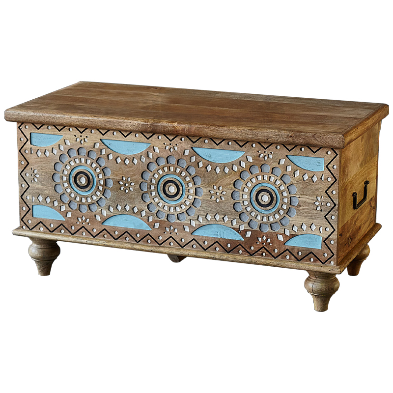 Сундук резной Mitra Carved Wood Chest Голубой Коричневый Белый в Челябинске | Loft Concept 
