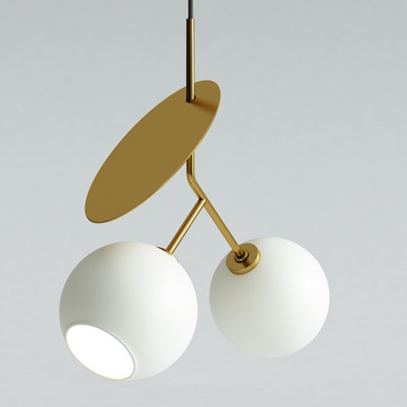 Подвесной светильник Cherry Pendant Double Gold Белое матовое стекло Черный Глянцевое золото Подвесной светильник Cherry Pendant Double Gold Белое матовое стекло Черный Глянцевое золото в Челябинске | Loft Concept