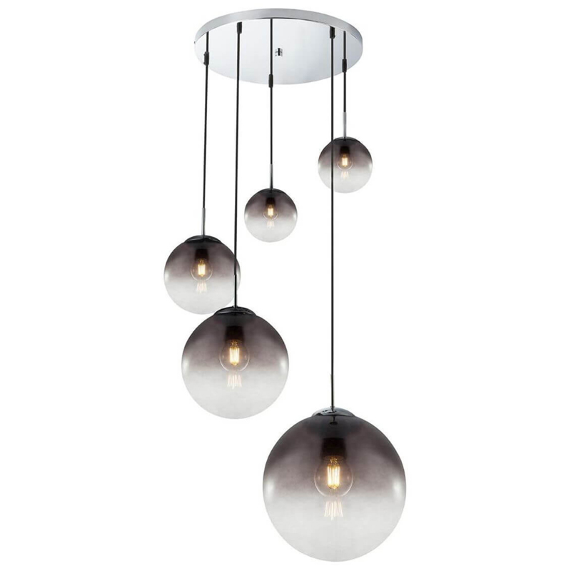 Люстра Ball Sunrise Pendant lamp smok 5 плафона Стекло Смок Хром Люстра Ball Sunrise Pendant lamp smok 5 плафона Стекло Смок Хром в Челябинске | Loft Concept