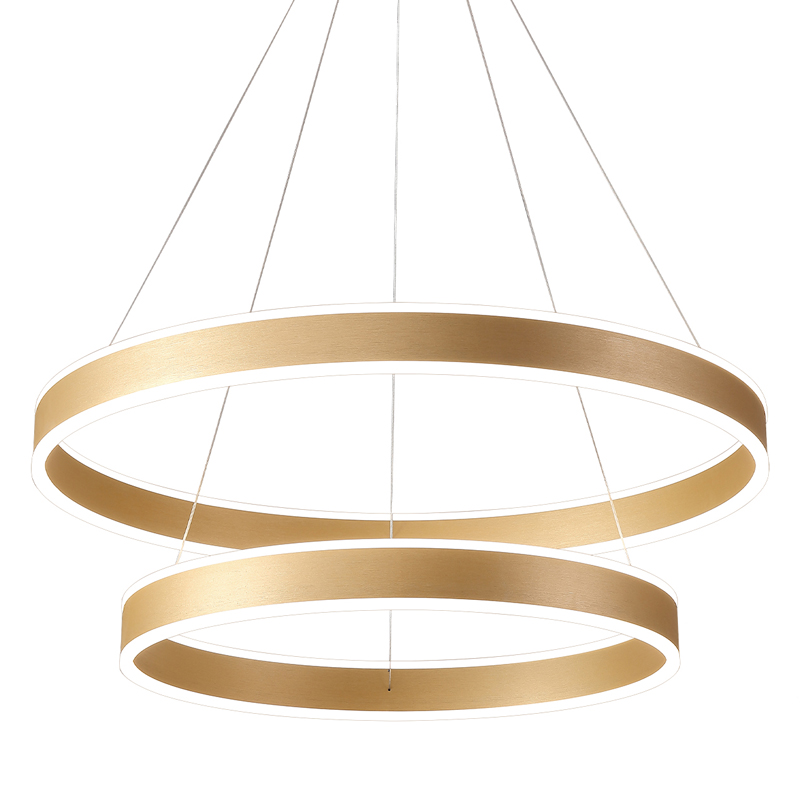 Люстра подвесная светодиодная с двумя золотистыми кольцами Диаметр 80 см Ring Horizontal Золотой Белый Люстра подвесная светодиодная с двумя золотистыми кольцами Диаметр 80 см Ring Horizontal Золотой Белый в Челябинске | Loft Concept