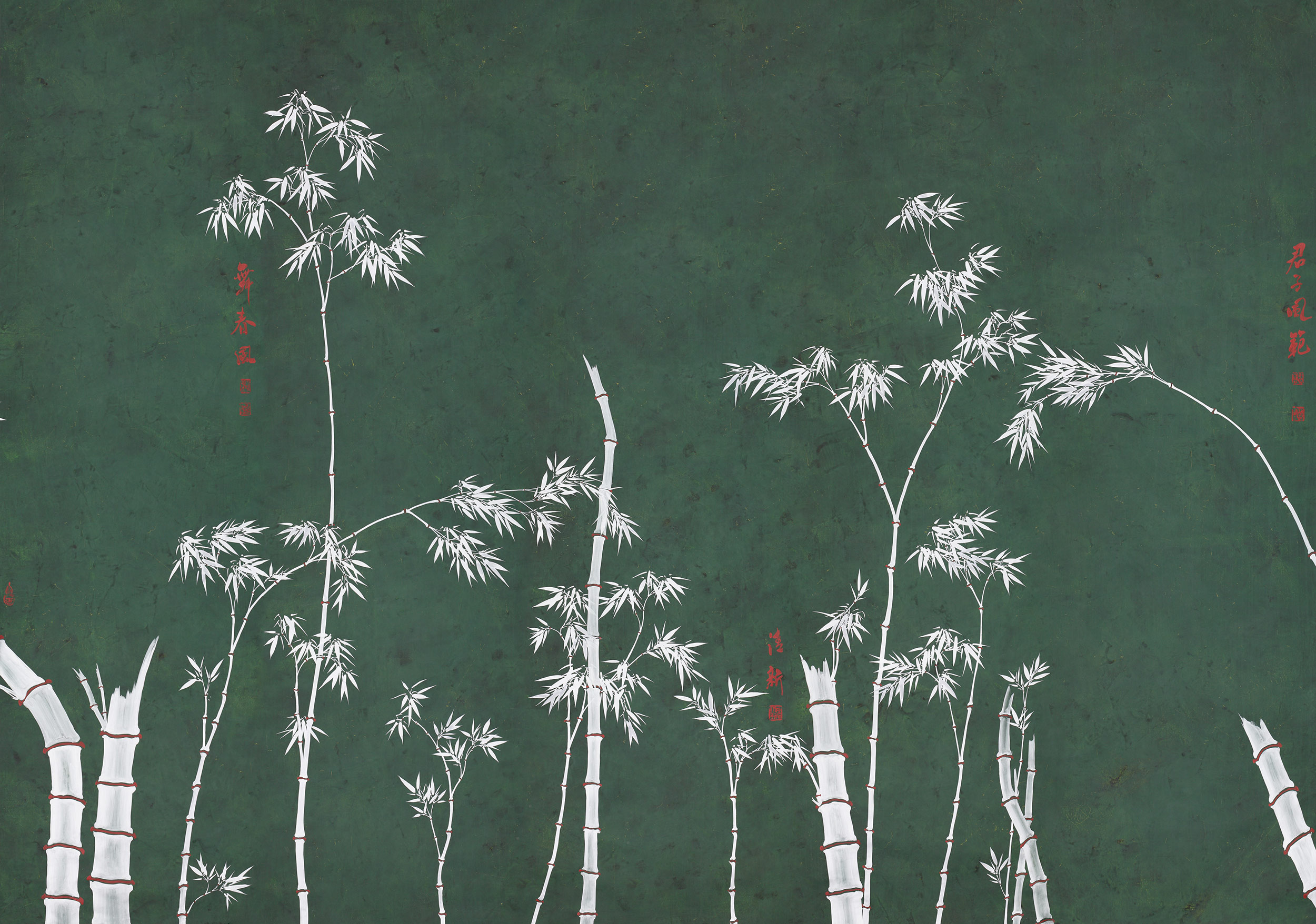 Обои ручная роспись Bamboo Argent on Edo Green painted silk Обои ручная роспись Bamboo Argent on Edo Green painted silk - постер Loft-Concept в Челябинске