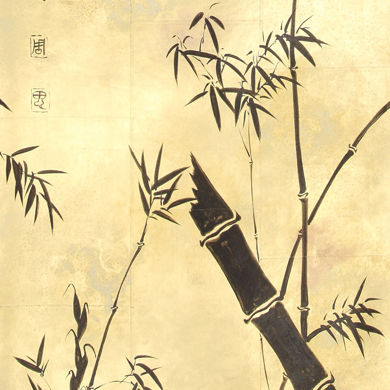 Обои ручная роспись Bamboo Quicksilver on Warm Gold gilded tea paper Обои ручная роспись Bamboo Quicksilver on Warm Gold gilded tea paper в Челябинске | Loft Concept